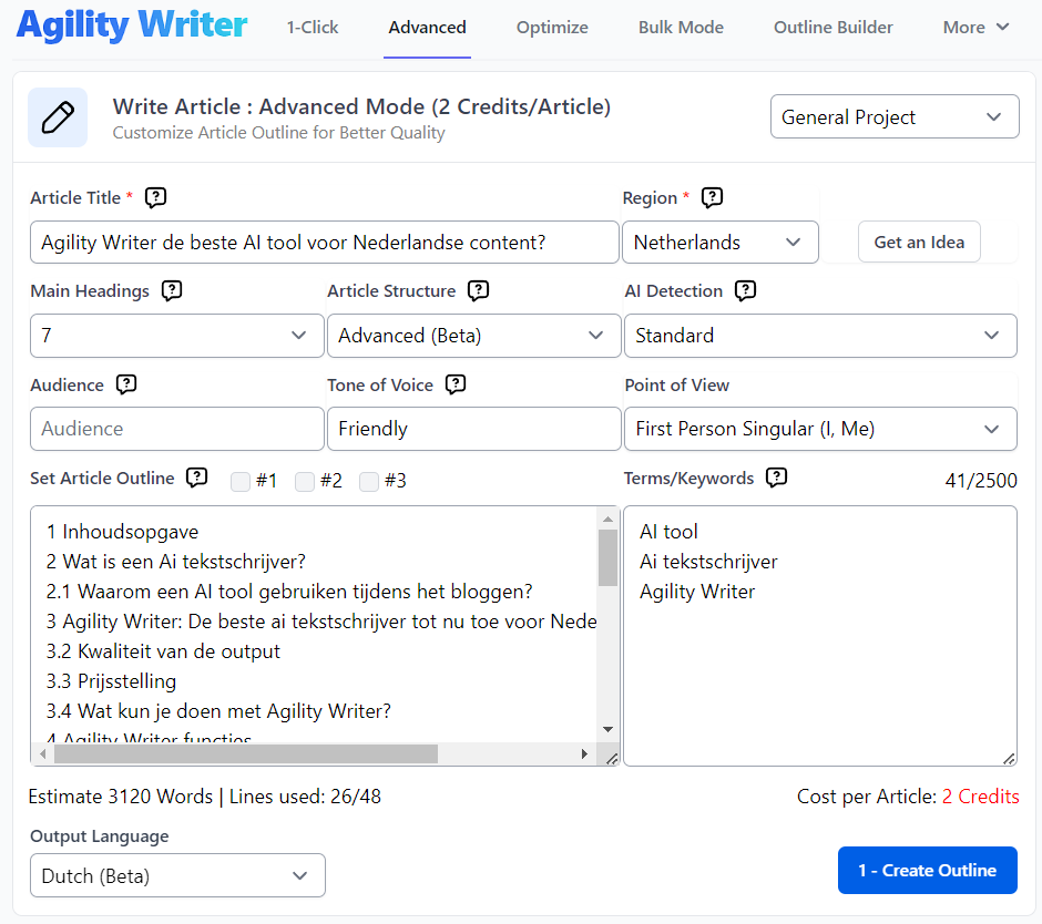 Op deze foto zie je Agility Writer een Nederlandse ai tekst schrijven