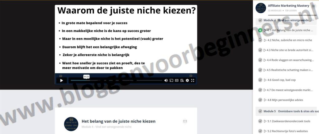 Op deze foto zie je Module 4 - Vind een winstgevende niche van de Affiliate Marketing Mastery van Casper van Vliet
